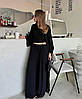 Жіночий зручний чорний костюм-трійка з щільної віскози: лонгслів, штани і кардиган в підлогу, фото 3