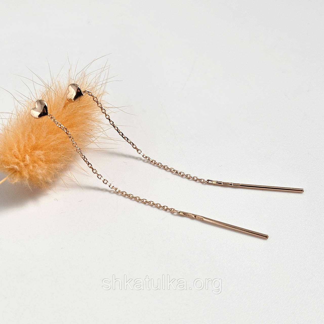 Сережки протяжки із золота з підвісками сердечками без каменів 0.66, фото 1