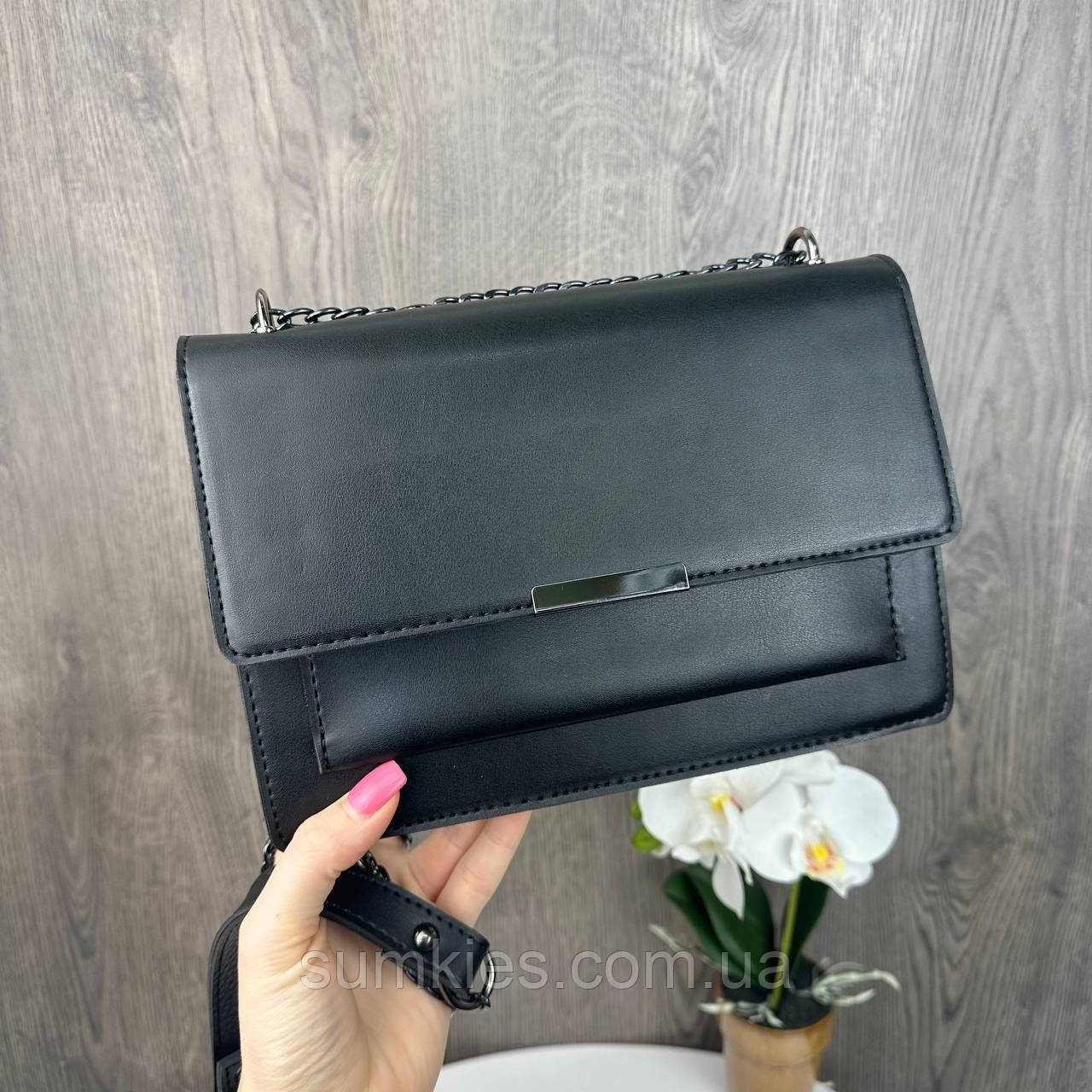 Класична чорна сумка жіноча клатч на плече, фото 1