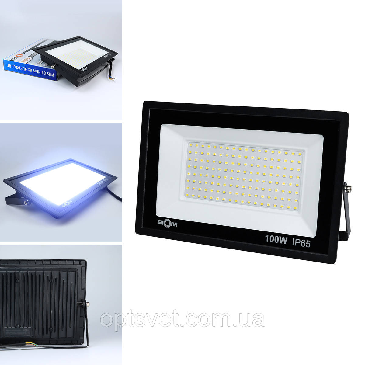 Світлодіодний прожектор BIOM 100W S6-SMD-100-Slim 6200 К 220 V IP65, фото 1