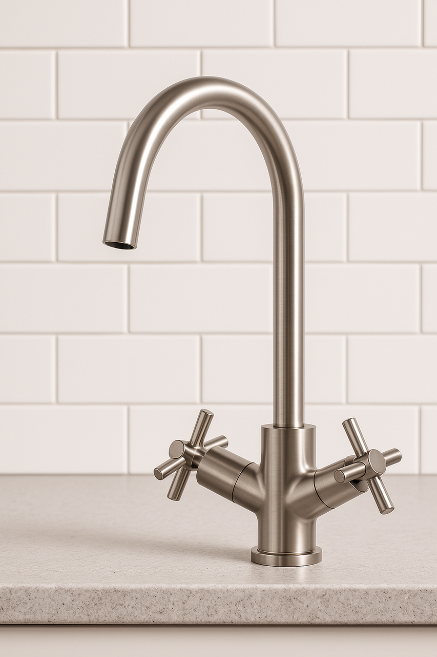 Змішувач для кухні Lidz Wind 013F двовентильний Nickel LDWIN013FNKS43390, фото 1