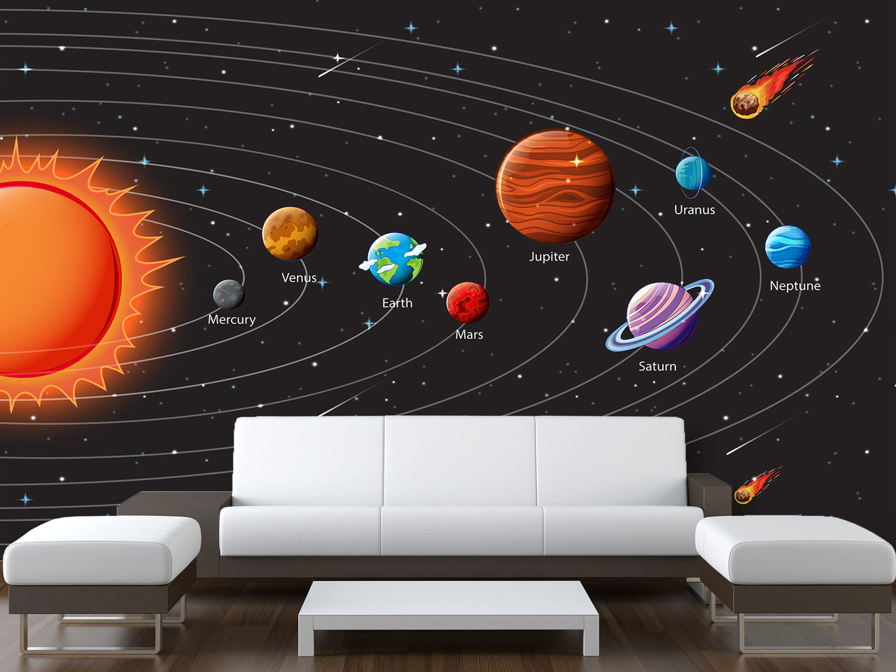 Фотошпалери на всю стіну флізелінові в спальню, дитячу "Сонячна система", фото 1