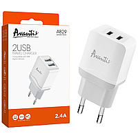 Мережевий зарядний пристрій Avantis A829 (2USB/2,4А) білий
