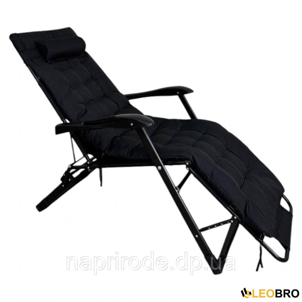 Крісло-ліжко трансформер LEOBRO Чорне (HT-148G1+ BLACK) для відпочинку дачі пляжу кемпінгу