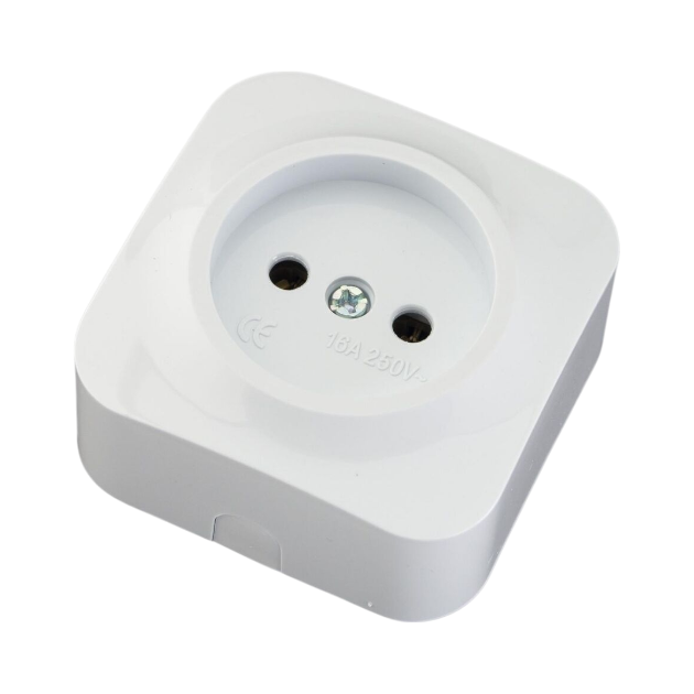 Розетка Quantum накладна (одинарна/без заземлення) біла, розетка накладна, універсальна накладна розетка