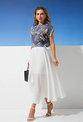 Оригінальна літня синя стильна жіноча блуза шифонова, спущене плече