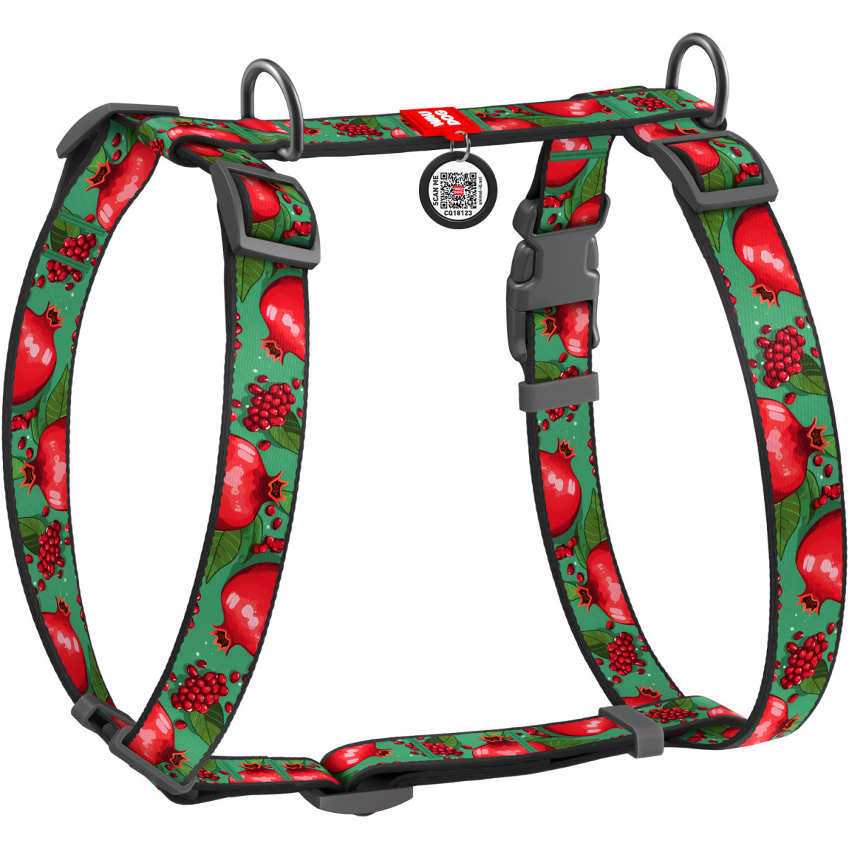 Шлея S 30-50 см анатомічна H-подібна WAUDOG Nylon з QR паспортом, Гранати для собак, фото 1