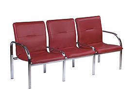 Стілець секційний Staff-3 chrome екошкіра V-25 темно-червона (Новий Стиль ТМ)