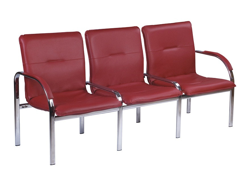 Стілець секційний Staff-3 chrome soft екошкіра V-25 темно-червона (Новий Стиль ТМ)