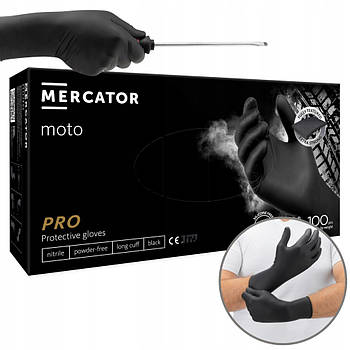 Нітрилові рукавички Mercator Moto Nitrile розмір L чорні (50 пар)