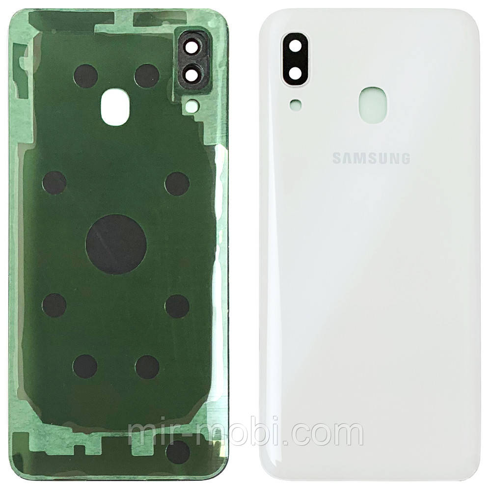 Задня кришка Samsung Galaxy A30 2019 A305F (біла оригінал Китай зі склом камери)