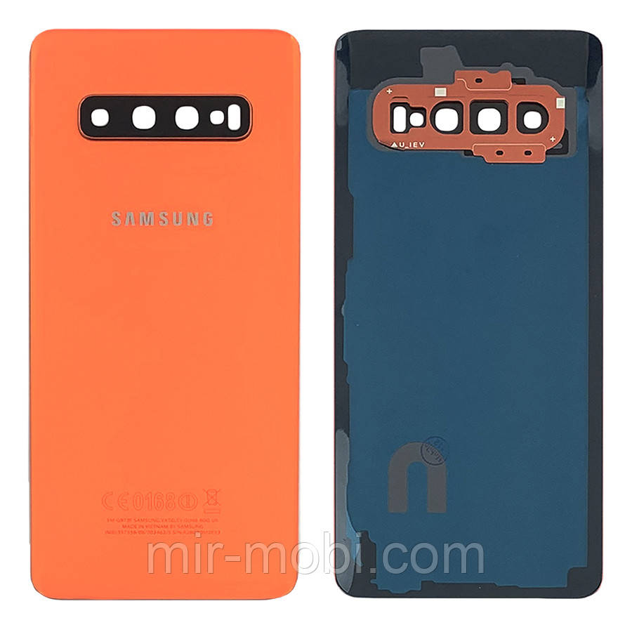 Задня кришка Samsung Galaxy S10 G973F (рожева оригінал Китай зі склом камери)