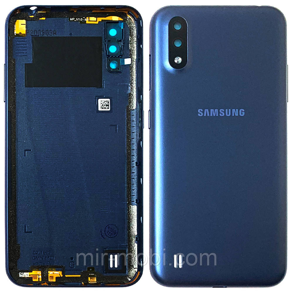 Задня кришка Samsung Galaxy A01 A015F (синя оригінал Китай зі склом камери)