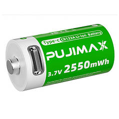 Акумулятор Pujimax CR123A 16340 з входом USB TYPE-C 2550mWh 3.7V, Green