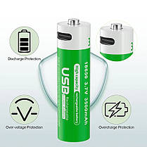 2 Акумулятори Pujimax 18650 з USB TYPE-C (3500 mAh, 3.7V Li-Ion) + кейс + кабель, фото 4