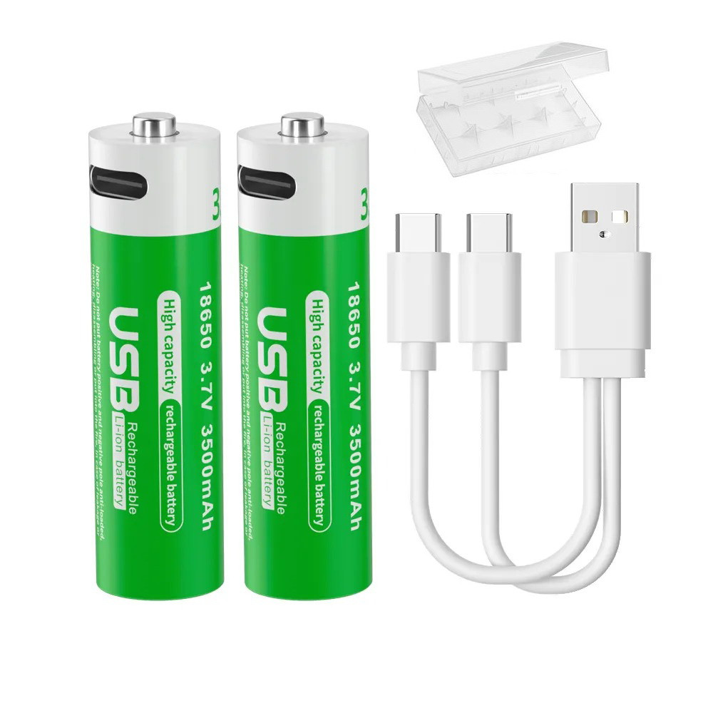 2 Акумулятори Pujimax 18650 з USB TYPE-C (3500 mAh, 3.7V Li-Ion) + кейс + кабель