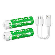 2 Акумулятори Pujimax 18650 з USB TYPE-C (3500 mAh, 3.7V Li-Ion) + кейс + кабель, фото 2