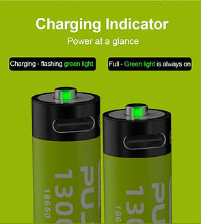 Акумулятор Pujimax 18650 з USB TYPE-C входом (3500 mAh 3.7V Li-Ion), Light Green, фото 2