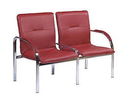 Стілець секційний Staff-2 chrome soft екошкіра V-25 темно-червона (Новий Стиль ТМ)