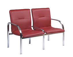 Стілець секційний Staff-2 chrome екошкіра V-25 темно-червона (Новий Стиль ТМ)