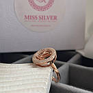 Срібна каблучка з фіанітами в позолоті LV "Софія", фото 3