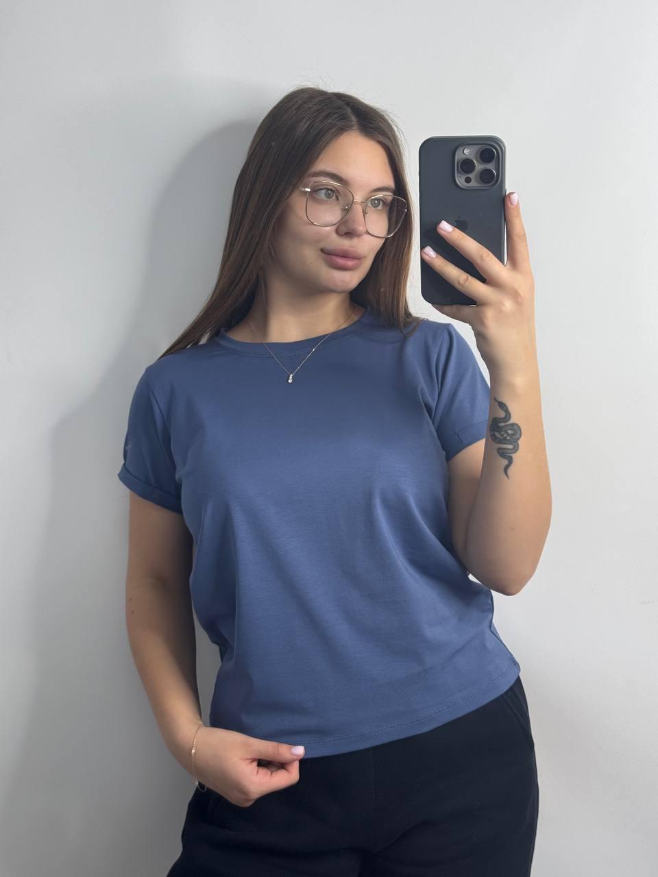 Футболка жіноча лытня БАЗОВА СИНЯ трикотажна 049/21, фото 1