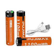 4 Акумулятора Pujimax AAA с USB Type-C 733mAh + кабель + кейс, Orange, фото 2