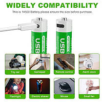 Акумулятор Pujimax 14500 із заряджанням USB TYPE-C 3.7V Li-Ion, 1000mAh, фото 4