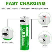 Акумулятор Pujimax 14500 із заряджанням USB TYPE-C 3.7V Li-Ion, 1000mAh, фото 5