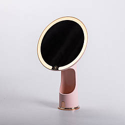 Дзеркало з підсвічуванням настільне косметичне кругле 18.5х10х29 см дзеркало з лед підсвічуванням USB для макіяжу Рожеве