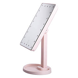 Настільне дзеркало з підсвічуванням 22 LED для макіяжу 21х16 см прямокутне на ніжці USB Рожеве