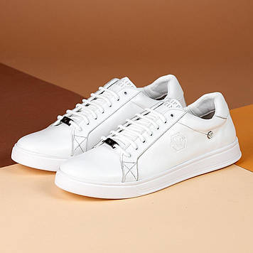 Чоловічі шкіряні кеди демісезонні білі (натуральна шкіра), батали весна-осінь для чоловіків, великі розміри 46 47 48