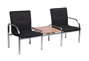 Стілець секційний Staff-2 Т chrome столик дсп бук екошкіра V-25 (Новий Стиль ТМ) Eco-30 чорна/ столик ДСП Бук