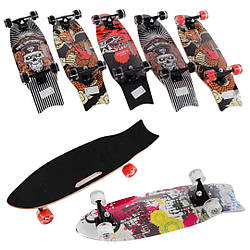 32026 Скейт 6 видів, деко з ручкою, дошка = 70 см, колеса PU світні, d = 6 см