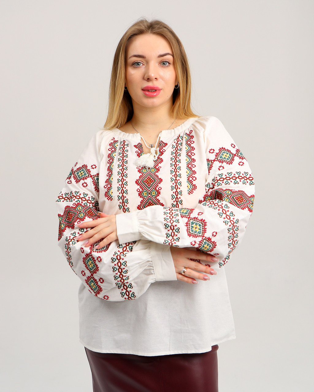 Вишиванка жіноча з орнаментом ESQ 5734, біла вишита блузка в українському стилі, фото 1