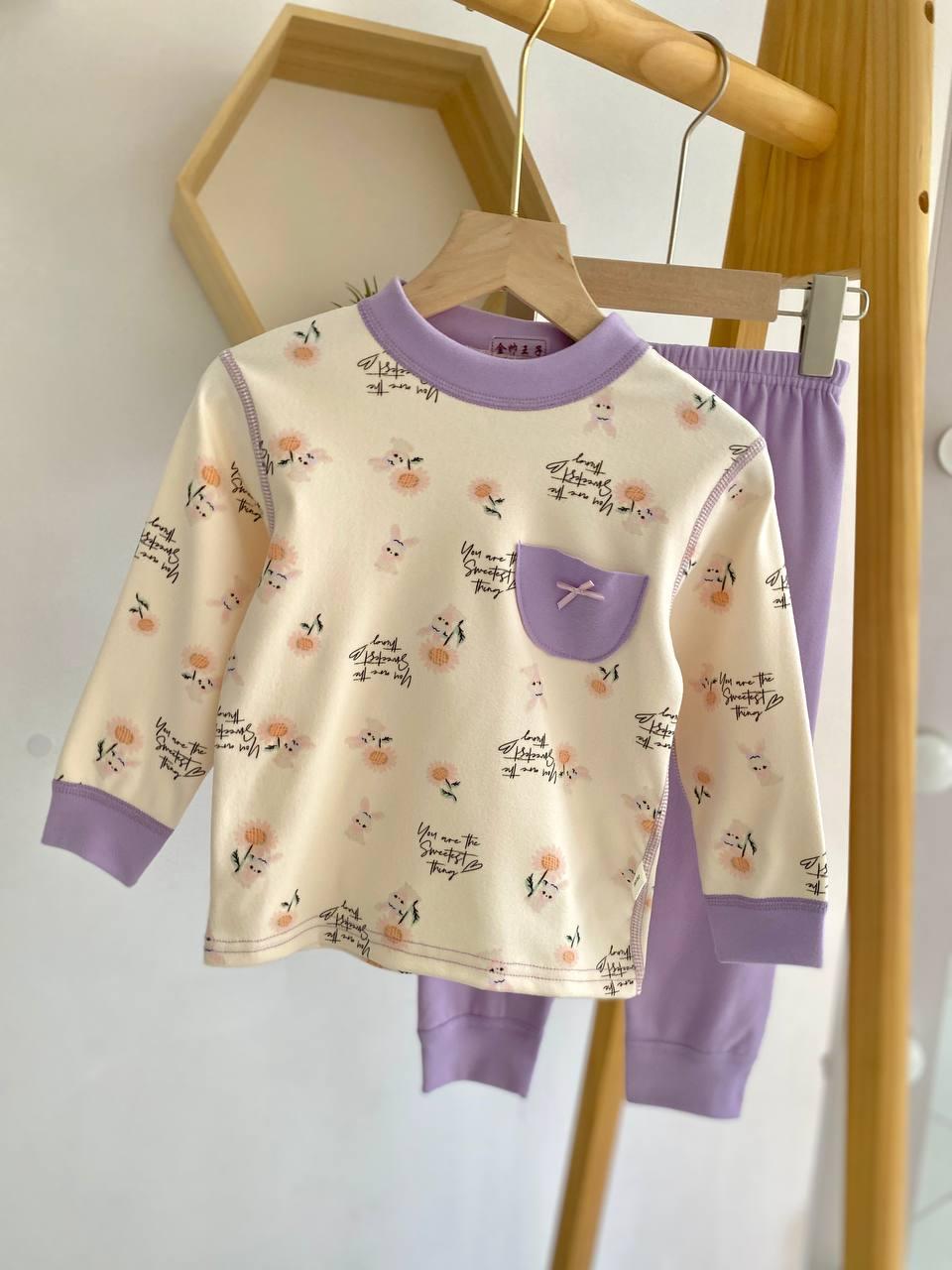 Піжама "Напис, Зайчик" Сіруватий 2486, 169, JINSHUAIWANGZI, Сіруватий, Для дівчаток, Весна Осінь, 98, фото 1