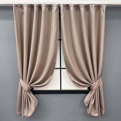 Комплект (2шт. 1,3х1,7м.) коротких штор, льон-блекаут рогожка "Льон Мішковина". Колір пудровий. Код 1069ш 35-0312