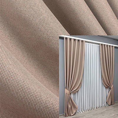 Комплект штор (2шт. 1,5х2,7м.) льон-блекаут рогожка, колекція "Льон Мішковина". Колір пудровий. Код 1069ш 30-878