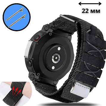 Браслет ремінець нейлоновий на смарт годинник 22мм чорний Зручний ремінець для смарт-годинника на Smart Watch 22 мм