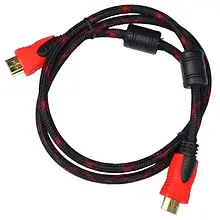 Шнур HDMI TCOM, штекер — штекер, Vers-1.4, gold, фільтр + сітка, 1.5 м, чорно-червоний
