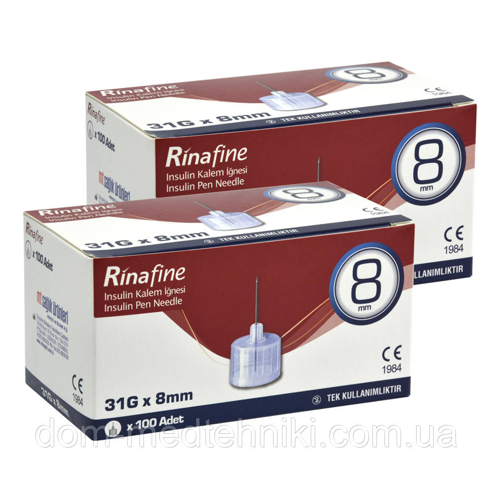 Голки для інсулінових шприц-ручок Rinafine (Рінафайн) розмір 31G (0.25 мм x 8 мм), 200 шт.