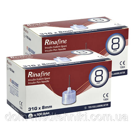 Голки для інсулінових шприц-ручок Rinafine (Рінафайн) розмір 31G (0.25 мм x 8 мм), 200 шт., фото 1