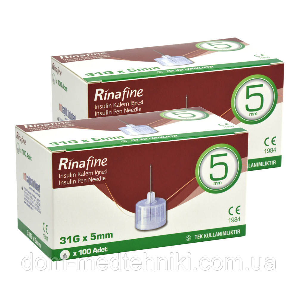 Голки для інсулінових шприц-ручок Rinafine (Рінафайн) розмір 31G (0.25 мм x 5 мм), 200 шт.