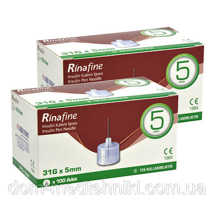 Голки для інсулінових шприц-ручок Rinafine (Рінафайн) розмір 31G (0.25 мм x 5 мм), 200 шт., фото 1