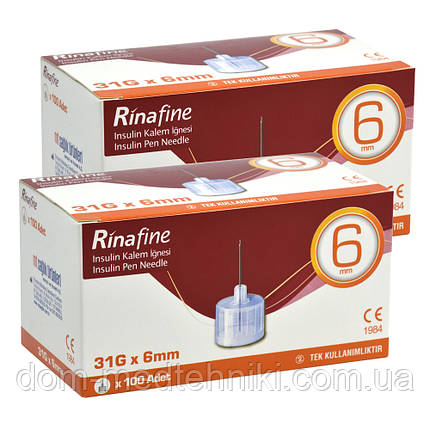 Голки для інсулінових шприц-ручок Rinafine (Рінафайн) розмір 31G (0.25 мм x 6 мм), 200 шт., фото 1