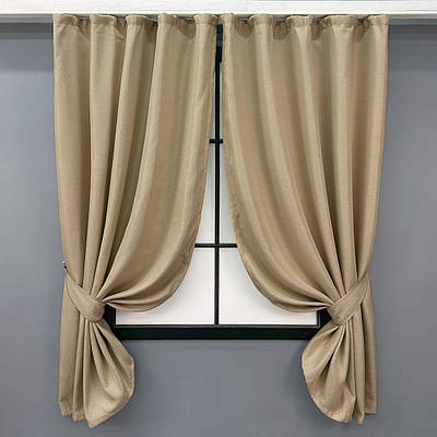 Комплект (2шт. 1,3х1,7м.) коротких штор, льон-блекаут рогожка, колекція "Льон Мішковина". Колір бежевий. Код 292ш 35-0275