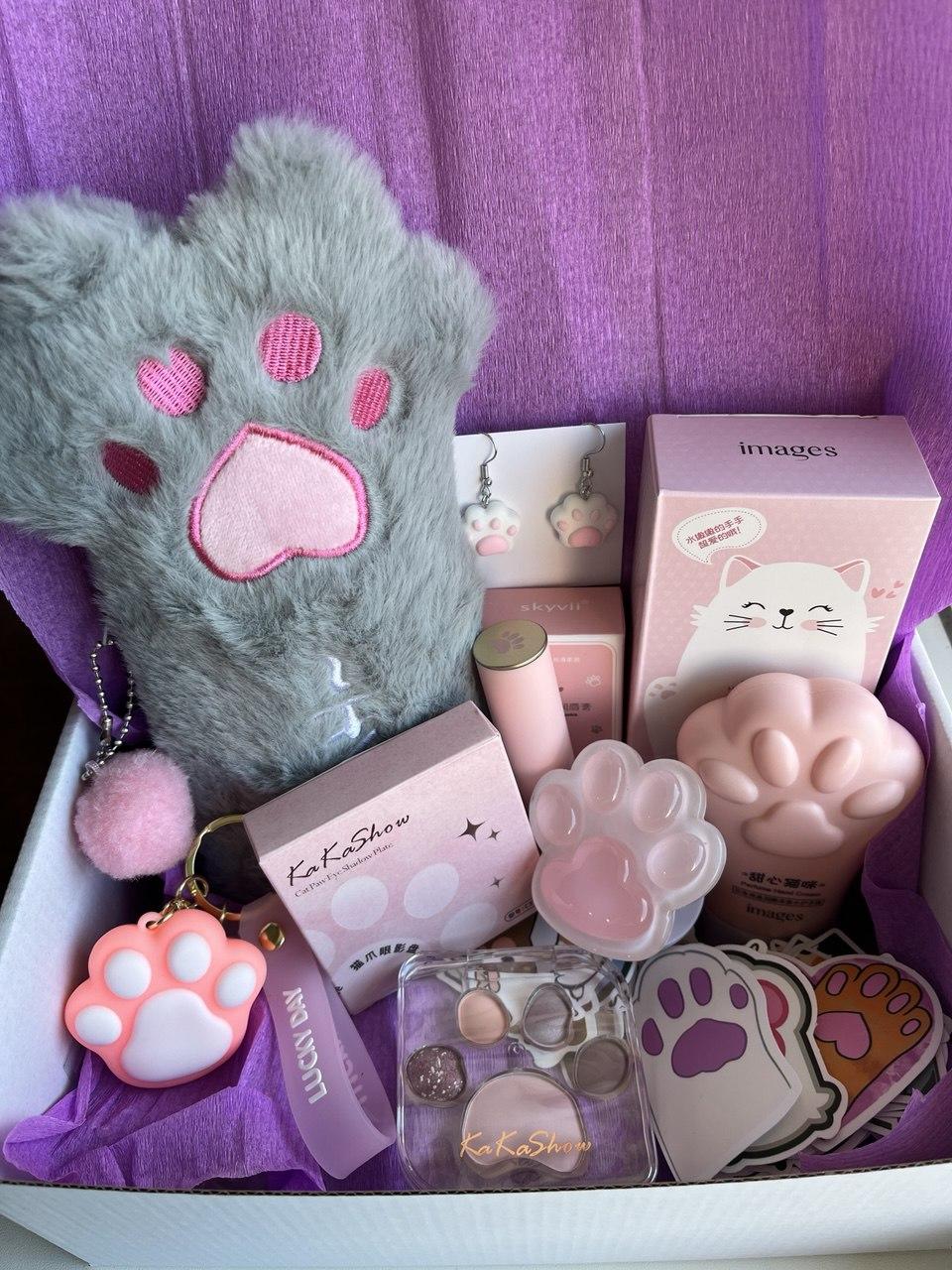 Подарунковий колекційний бокс Лапка котика сквіш 8 предметів косметики та сувенірів, фото 1