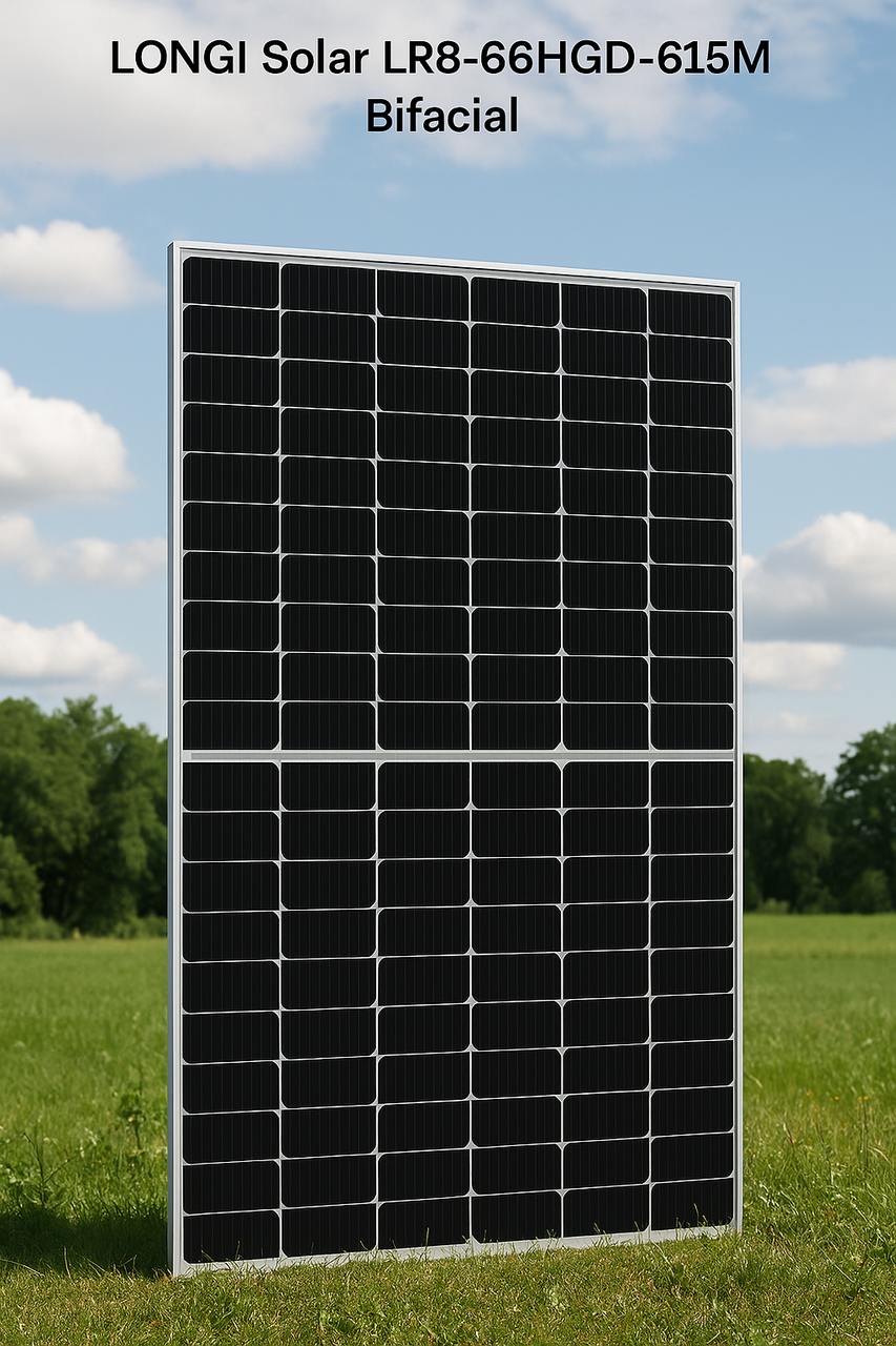 Монокристаллическая солнечная панель Longi LR8-66HGD-615M bifacial (двухсторонняя), фото 1