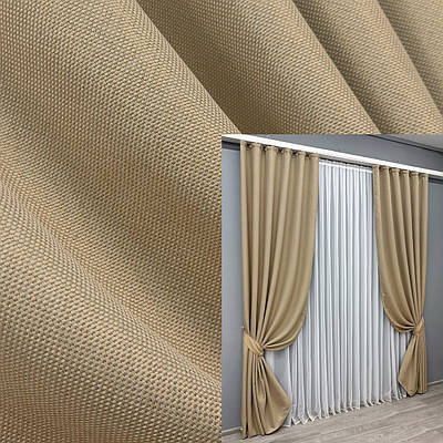 Комплект штор (2шт. 1,5х2,7м.) льон-блекаут рогожка, колекція "Льон Мішковина". Колір бежевий. Код 292ш 30-042