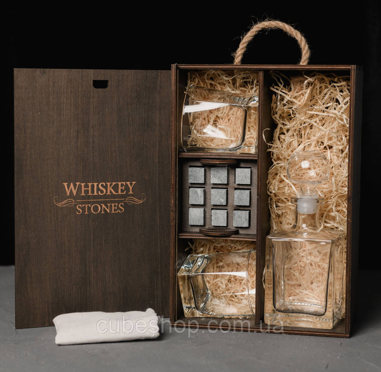 Набір для віскі Baltic №7 (2 склянки, графін, 9 каменів для віскі, щипці)